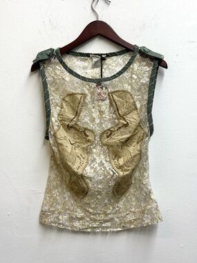 NWT RARE Vintage Parasuco Women's Embroidered Sleeveless See-Through Top XS, M